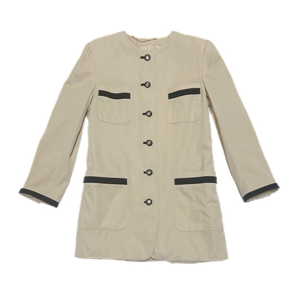 1980s Louis Féraud prêt-à-porter Wool + Silk Contrasting Long Blazer Jacket